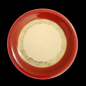 Johann Seltmann Vohenstrauss Bavaria Red Rim Salad Plate Gold Trim Porcelain